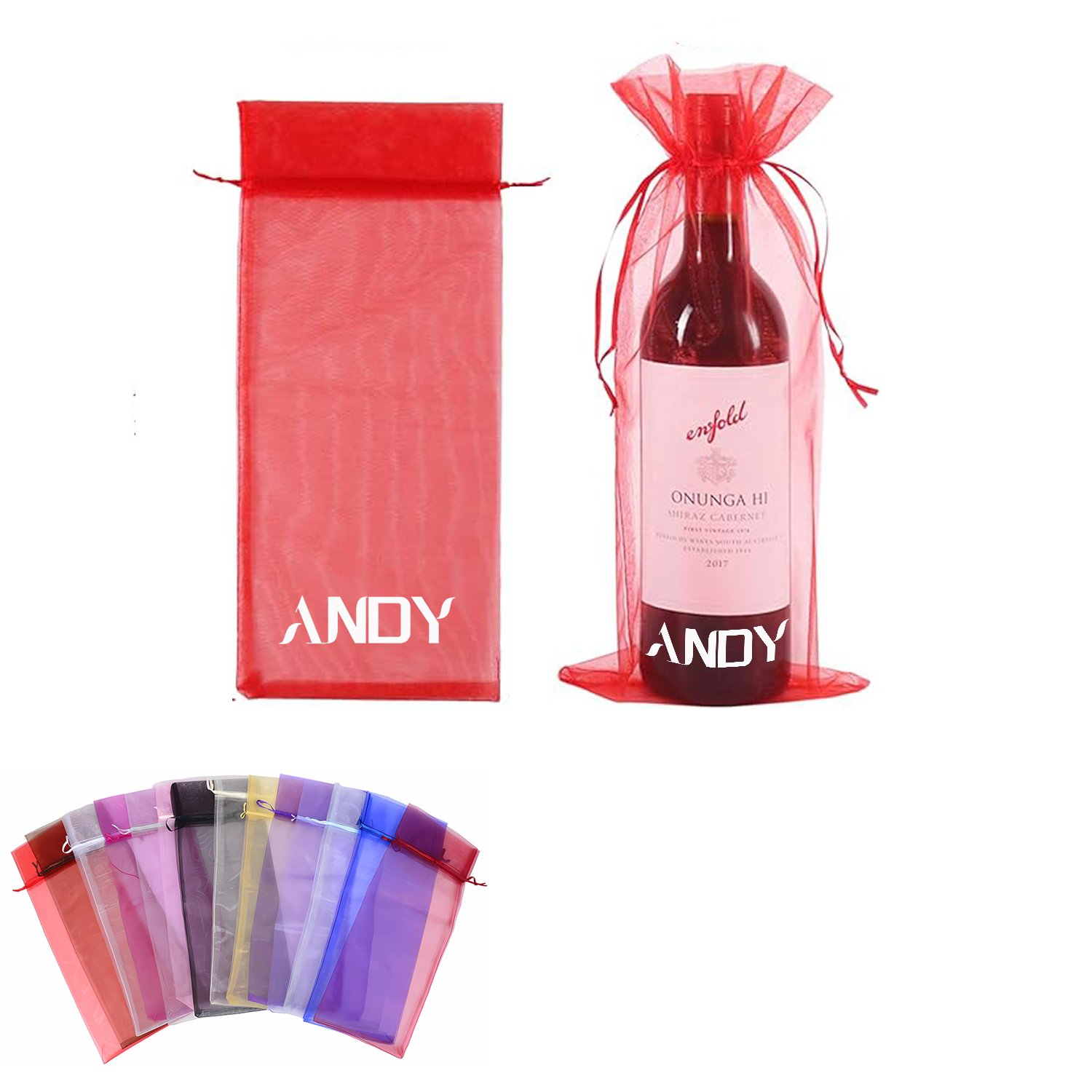 1-Bottle Organza Drawstring Wine Bag 2
