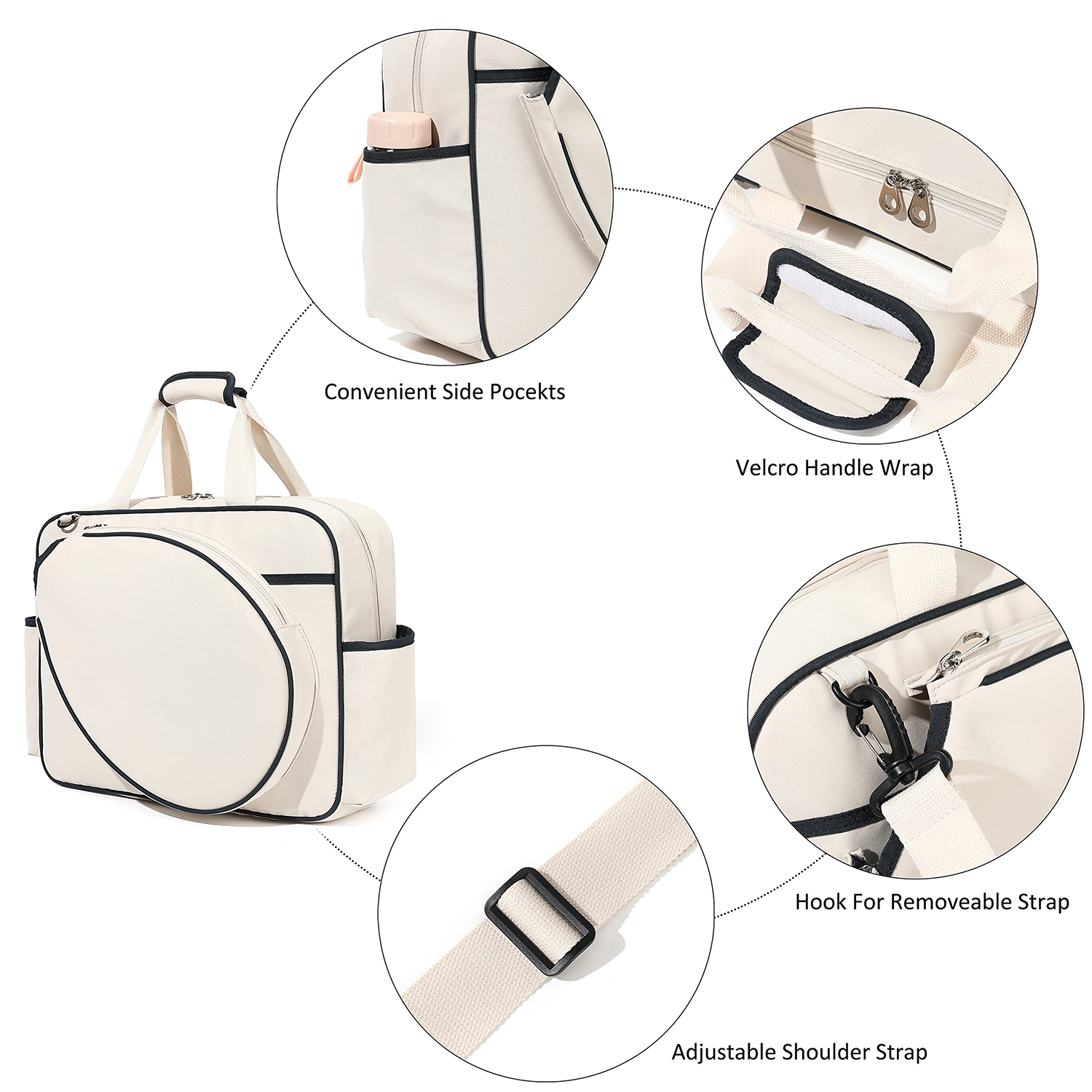 Wipeable Tennis Racket Shoulder Pickleball Gym Tote Bag 5