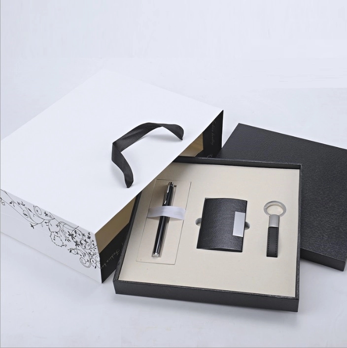 Wooden Gift box set key ring PU leather card holder 5