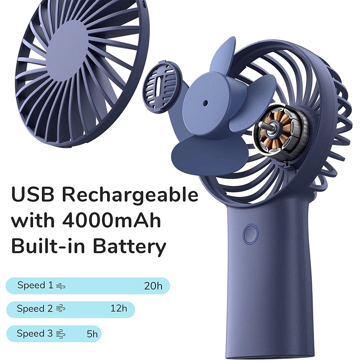 Handheld Portable Fan With 4000Mah Usb Rechargeable 3