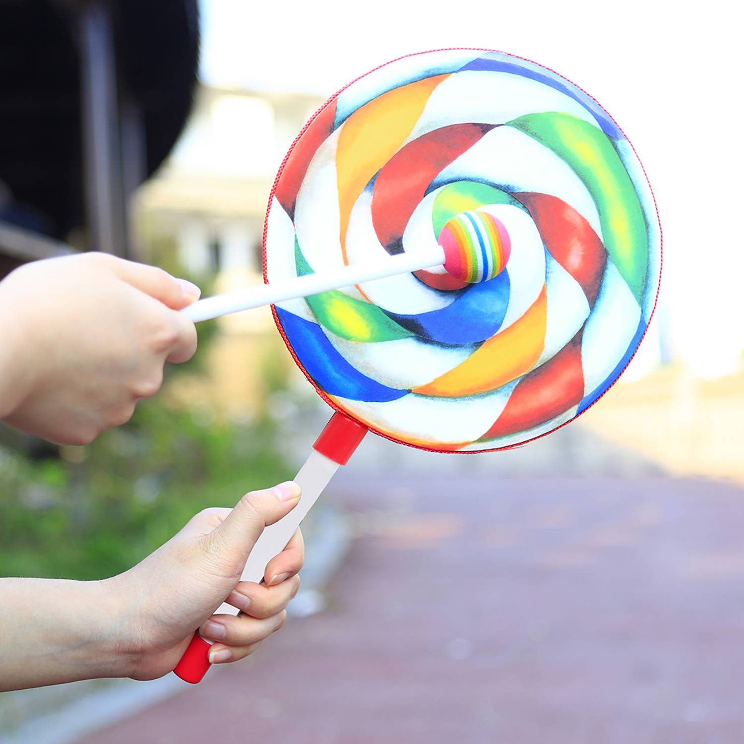 Kids Plastic Music Hand Drum Toy w/ Lollipop Design 4
