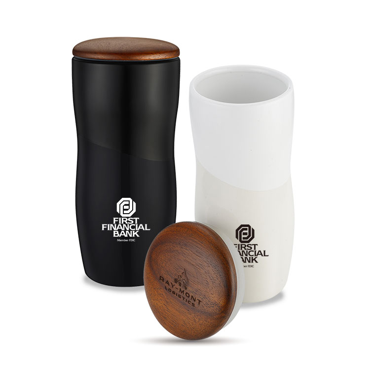Gift box-12 oz. Two-tone Double Wall Ceramic Tumbler w/wooden lid 3