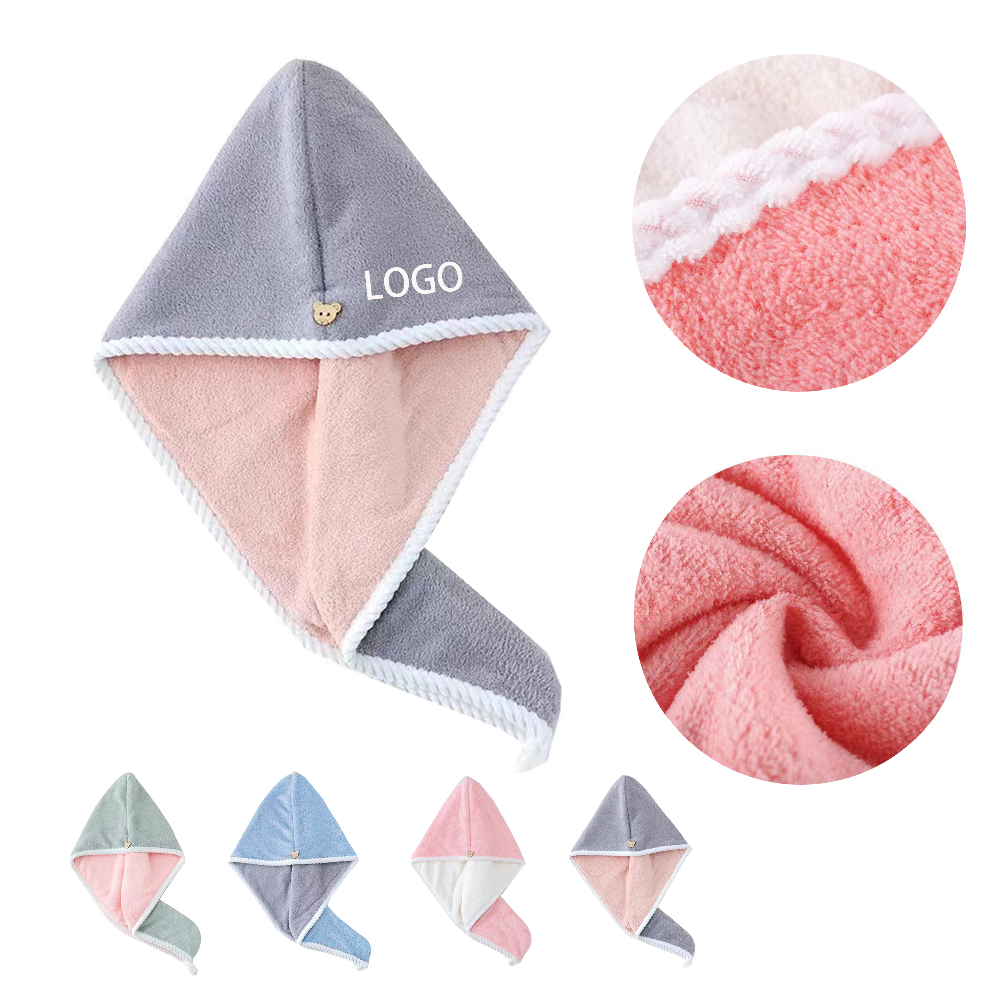 MOQ:10pcs Customized Double Layer Hair Towel 2
