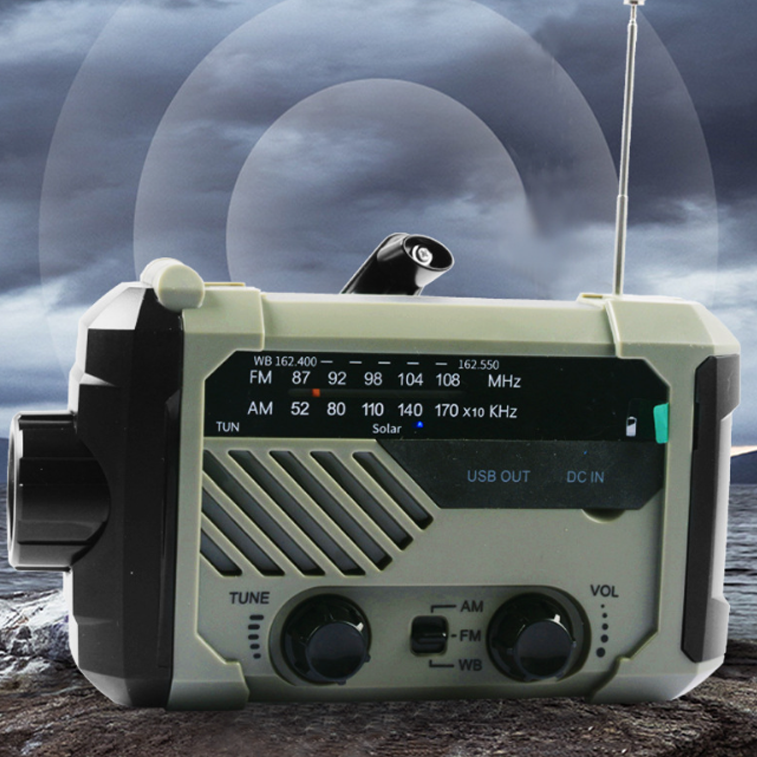 2000mAh Hand Crank USB Solar Emergency Radio w/ Flashlight 4