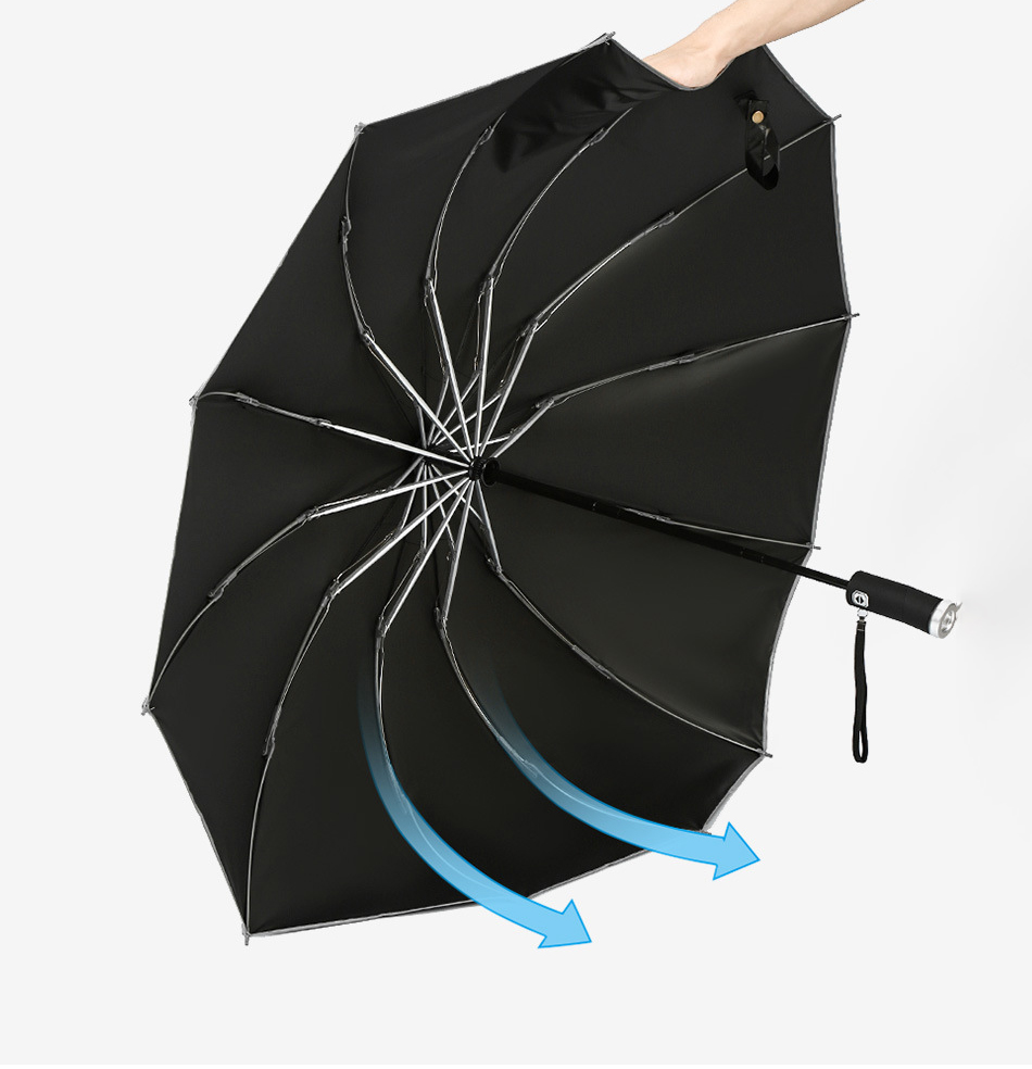 Automatic Compact Umbrella with LED Flashlight and Reflective Strip 10
