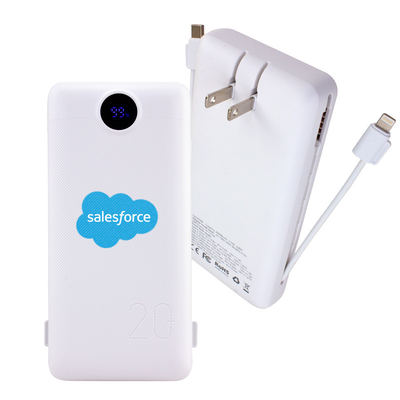 Charge All 20K Power Bank with Integrated Charging Cables and AC Plug 12