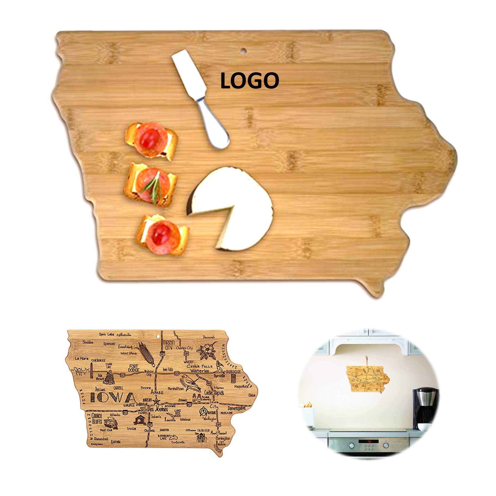 Iowa Shaped Wooden Cutting Board 1
