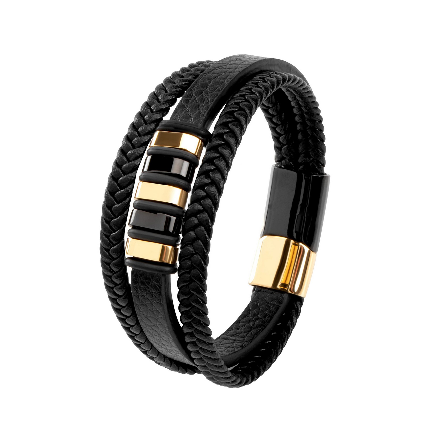 Stainless Steel Leather Cord Magnetic Bracelet 1