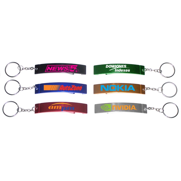 Jumbo size plain bottle opener with key chain.