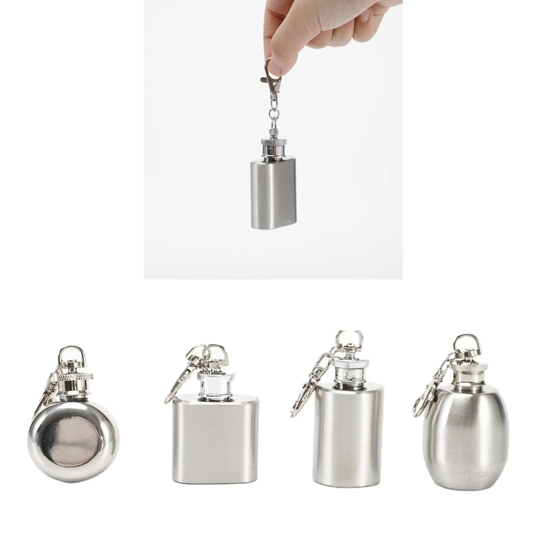 Mini Stainless Steel Hip Flask with Keychain 1 OZ 4