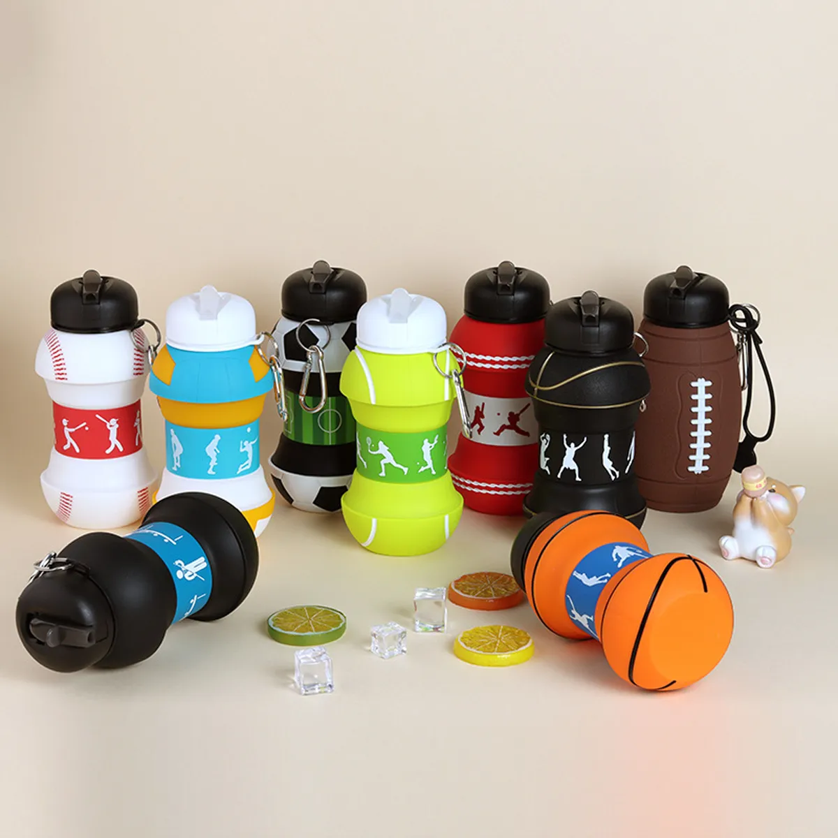 Bowling Foldable Basketball Clip-On Collapsible Water Bottle 3
