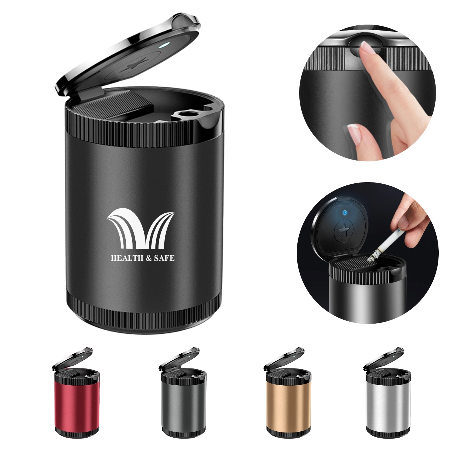 One-Button Open Lid Lighted Car Ashtray 4
