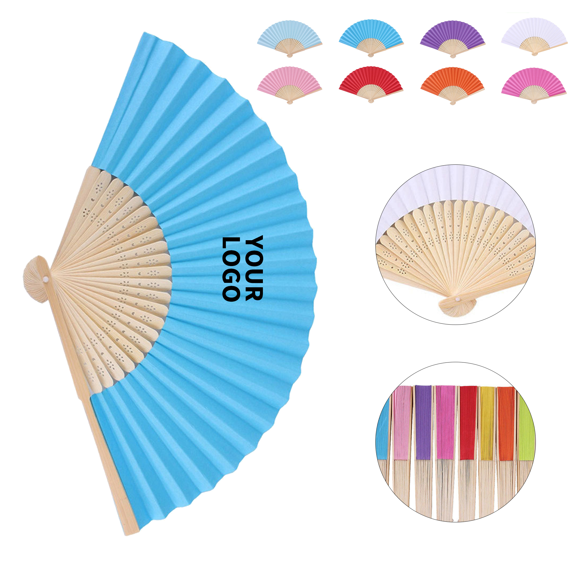 Traditional Style Folding Paper Fan With Bamboo Handle 4