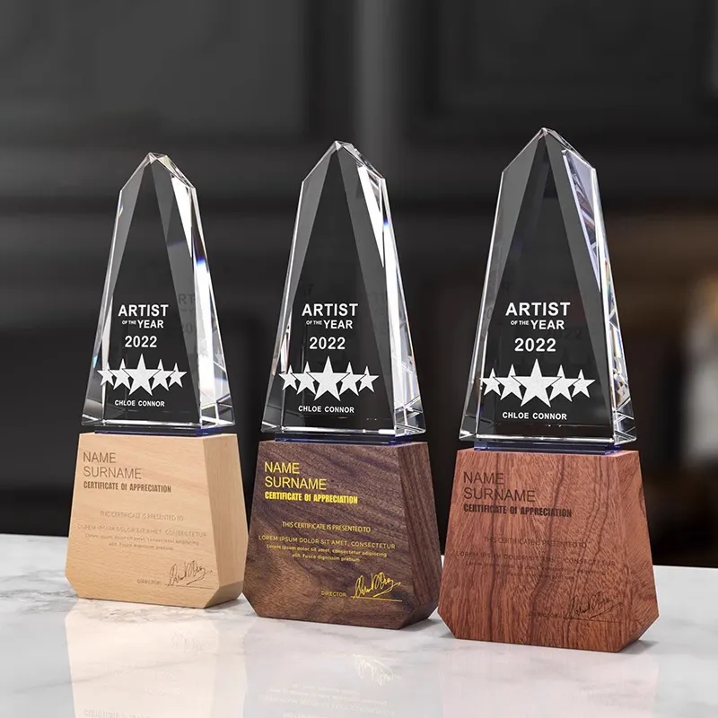 Crystal Trophy With Wooden Base 5