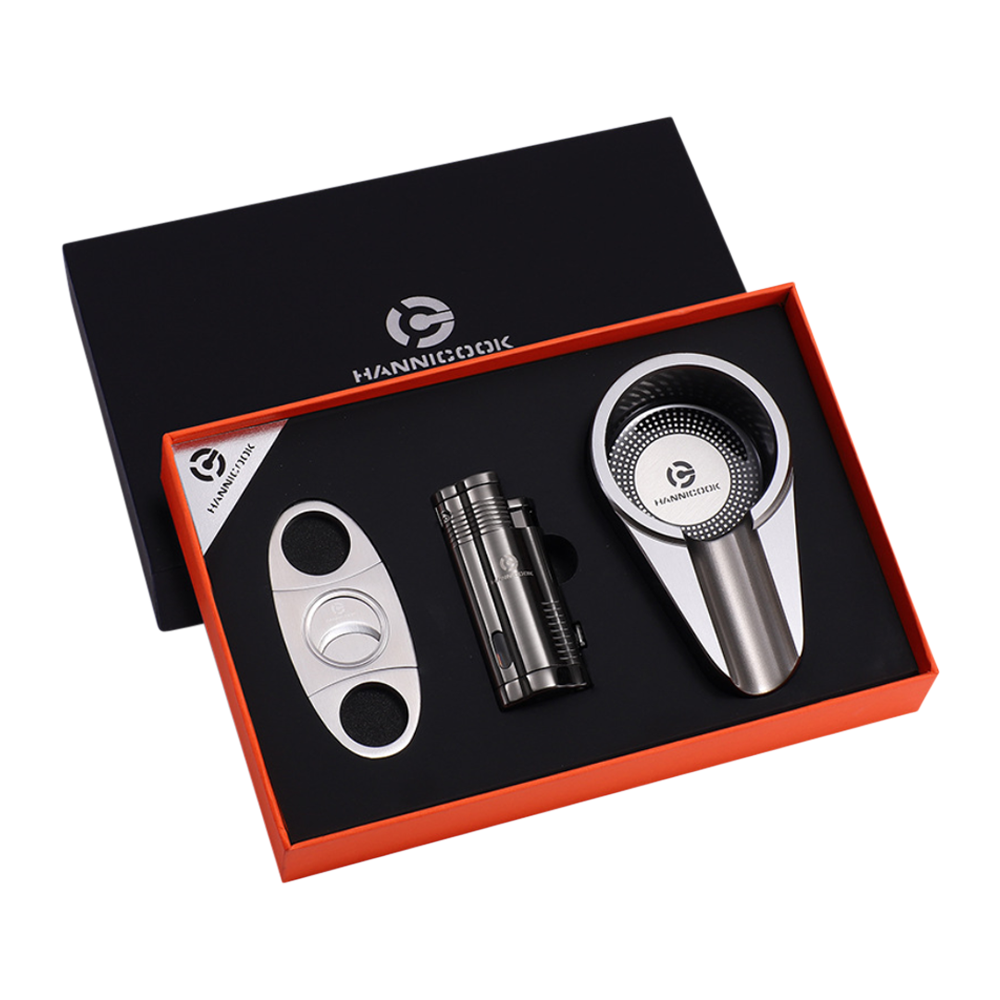 Stainless Steel Cigar Gift Set (Lighter, Ash Tray, Cutter) 9