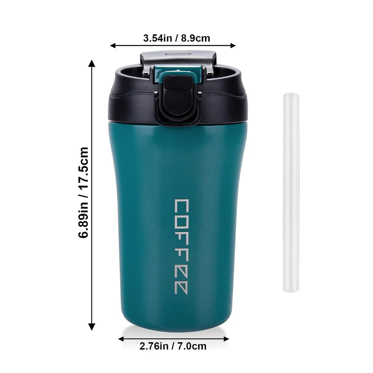 Spill Proof Insulated Travel Coffee Mug With Lid And Straw 3