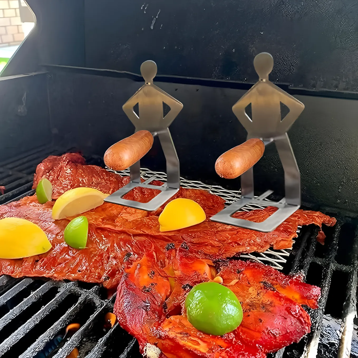 Stainless Steel BBQ Sausage Holder for Grilling Hot Dogs Camping and Outdoor Cooking 2