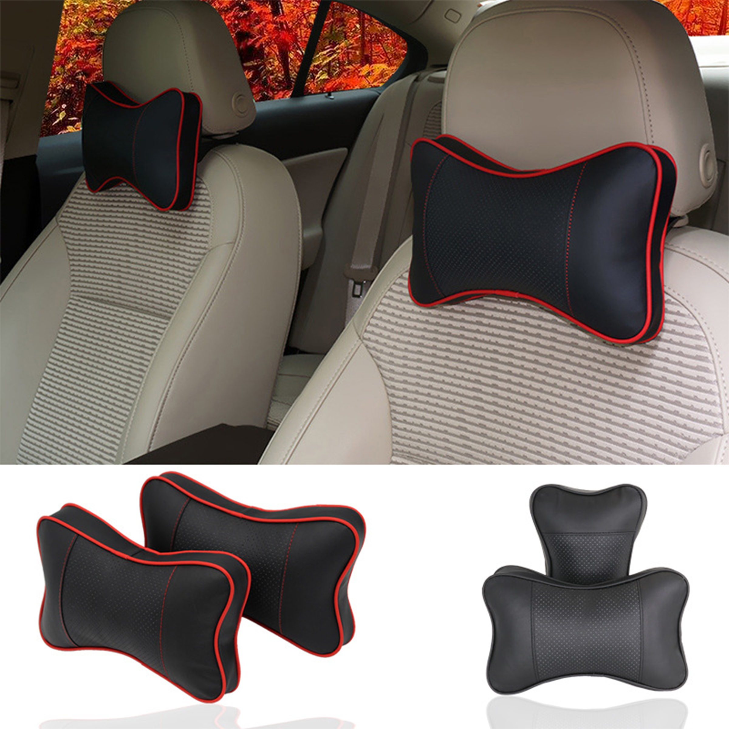 Faux Leather Car Neck Protection Pillow 3