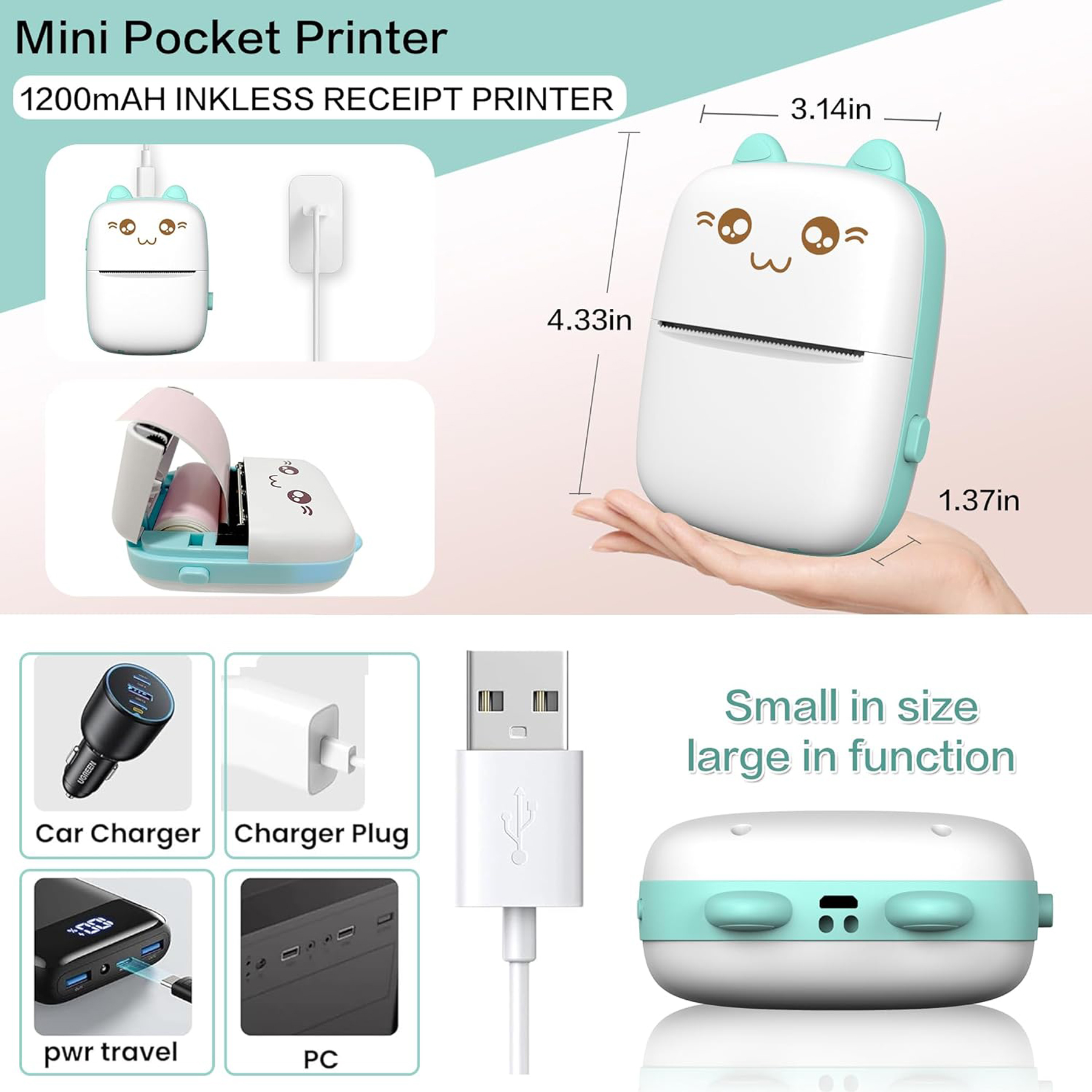 Portable Inkless Sticker Printer with Paper Roll 2
