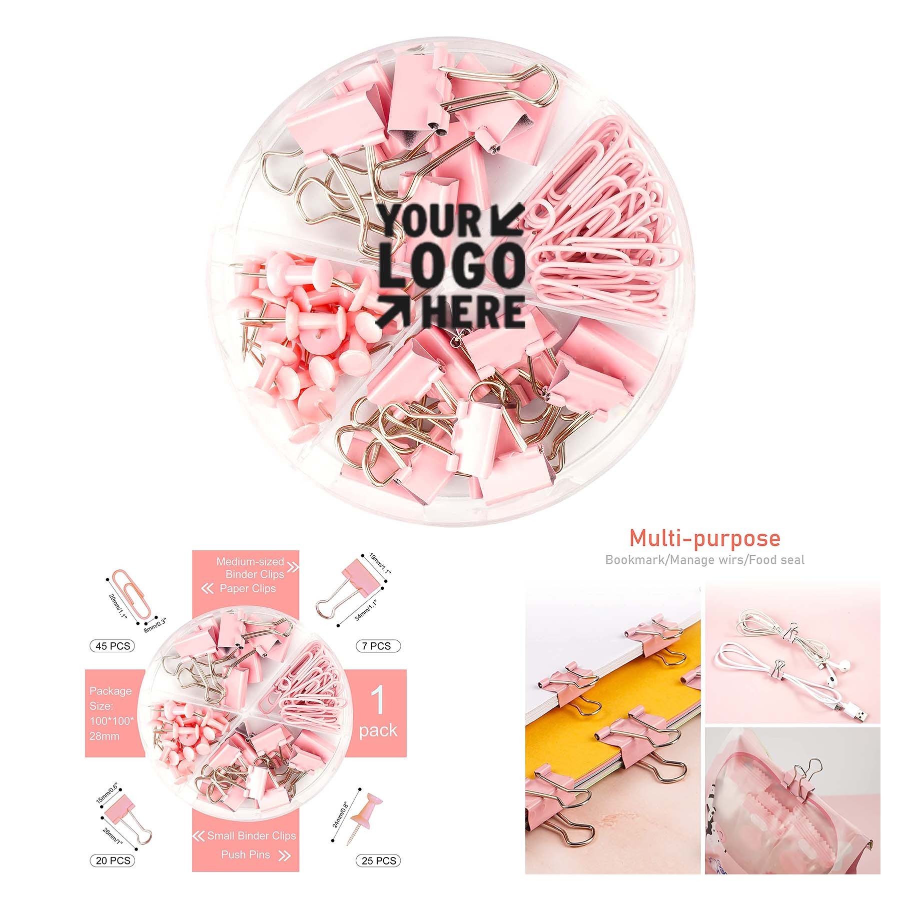 Paper Clips Binder Clips and Push Pins Set 3