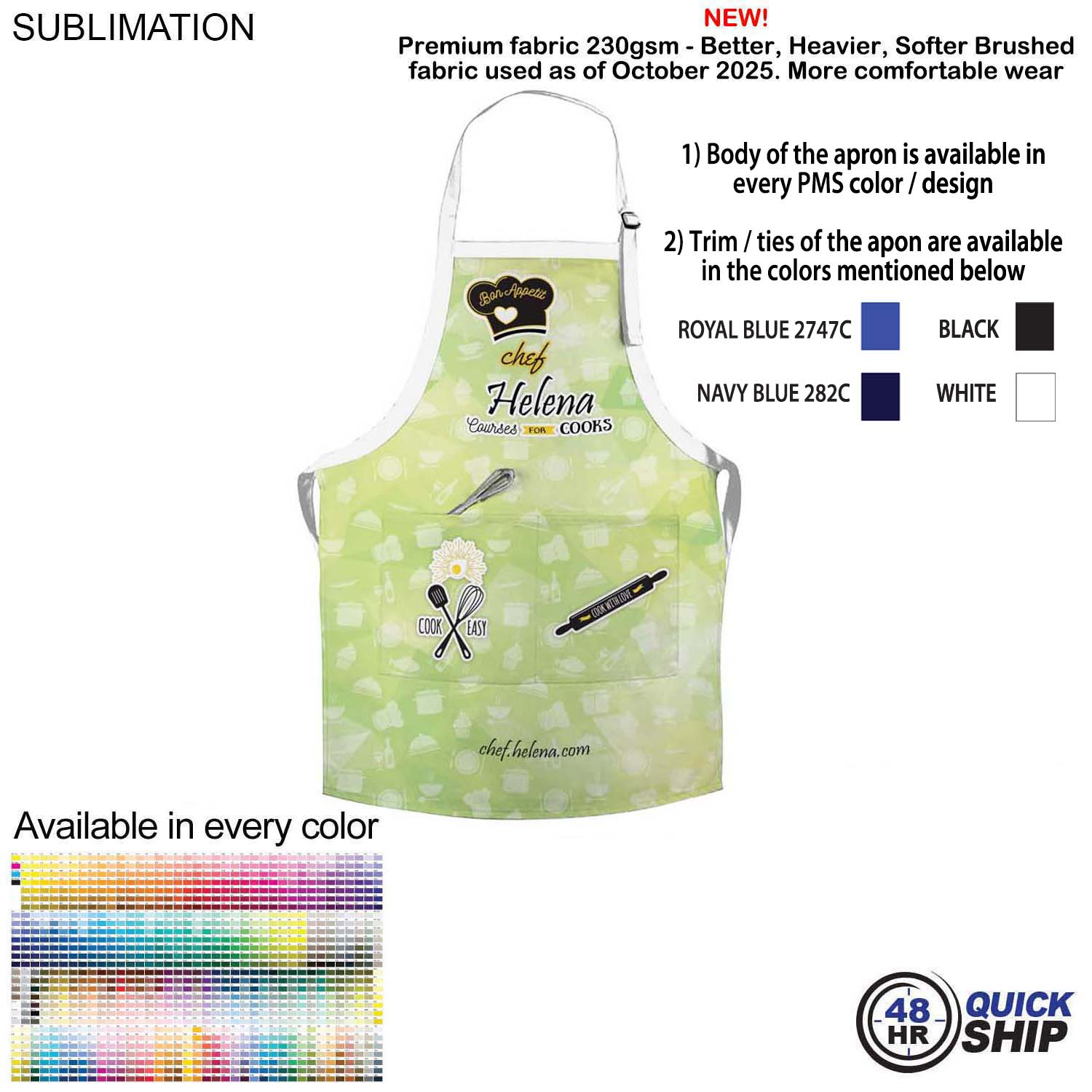 48 Hr Quick Ship - Domestic made Bib Apron, 25x28, 2 Pockets, Adjustable Neck, Sublimated 5