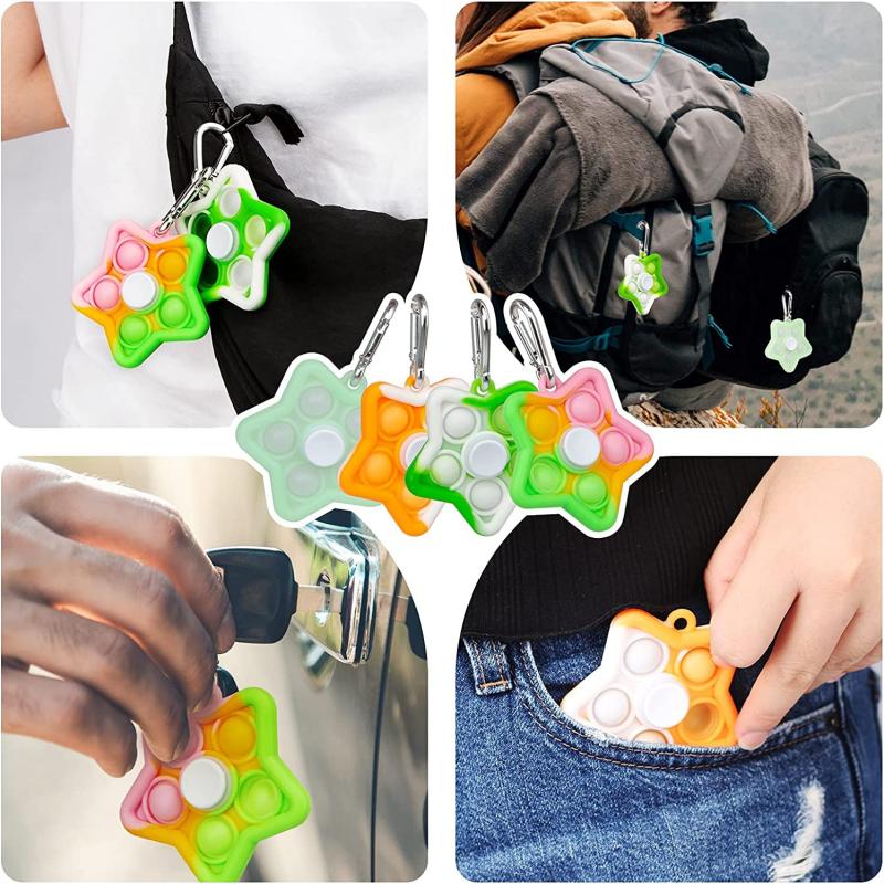 Multi Color Star Shape Push Bubble Fidget Spinner w/Carabiner 4
