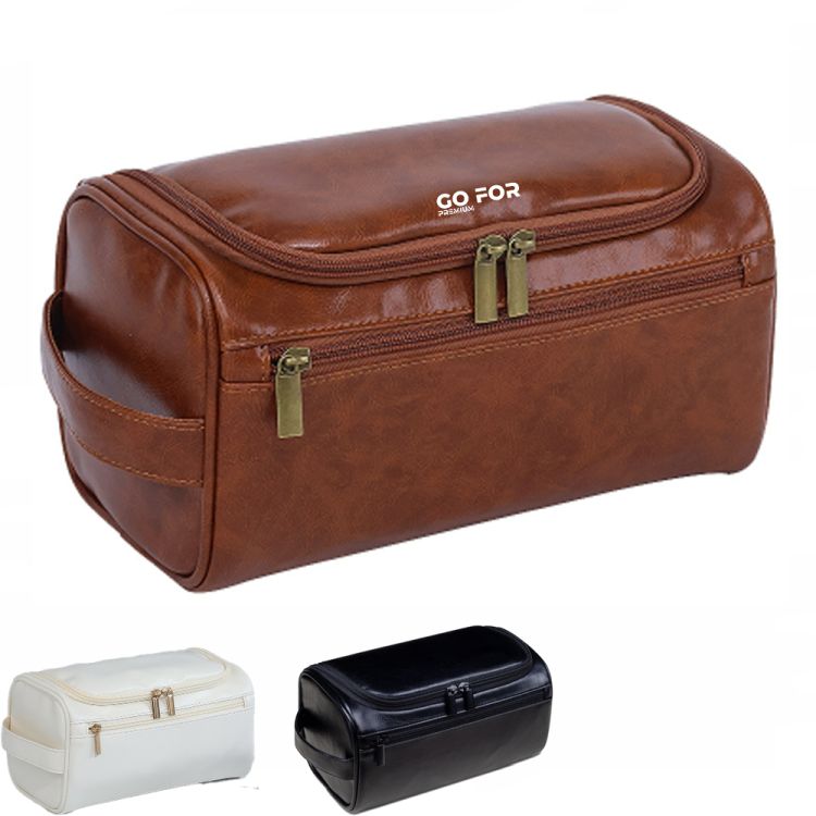 PU Leather Vintage Toiletry Bag with Hanging Hook 2