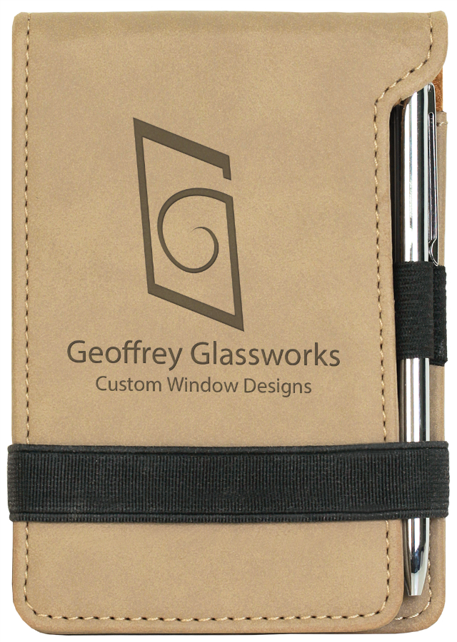 3 1/4" x 4 3/4" Light Brown Leatherette Mini Notepad with Pen 1