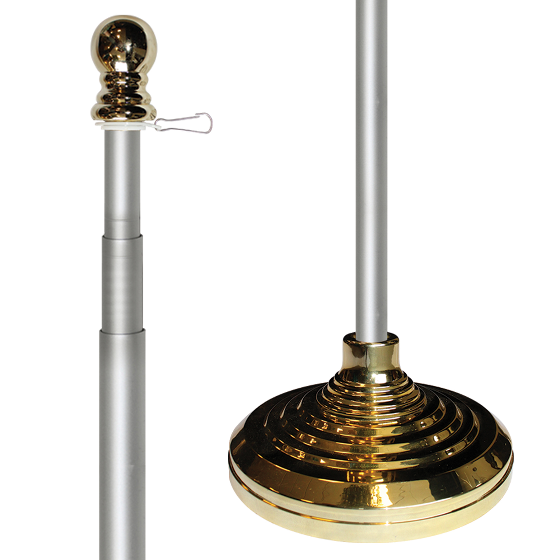 Indoor & Parade Telescopic Silver Pole And Base Kit - 8ft 1