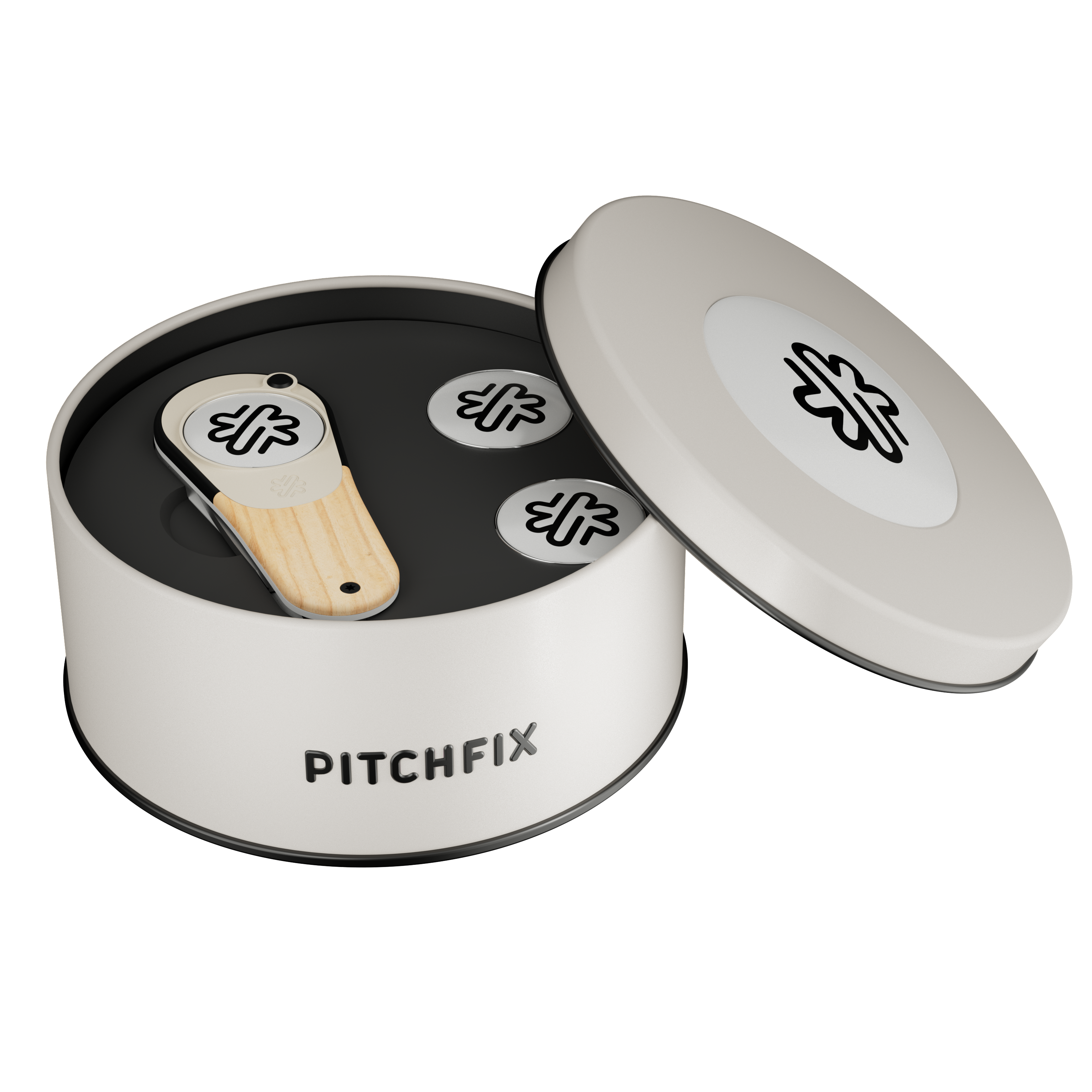 Pitchfix Woodie Golf Divot Tool in Round Tin with Two Extra Ball Markers 5