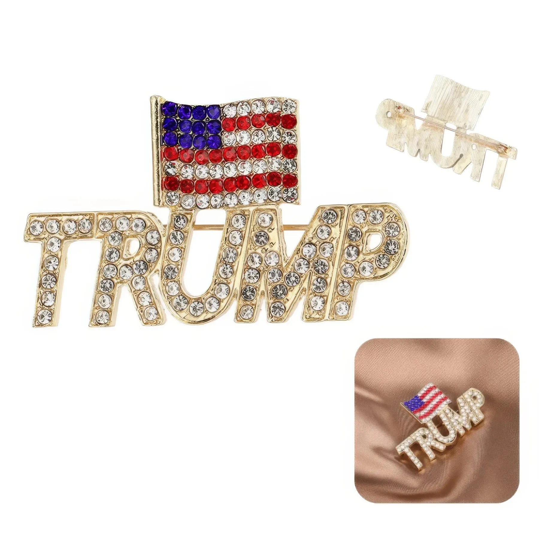 New Stylish Crystal Trump Brooch Pin 2