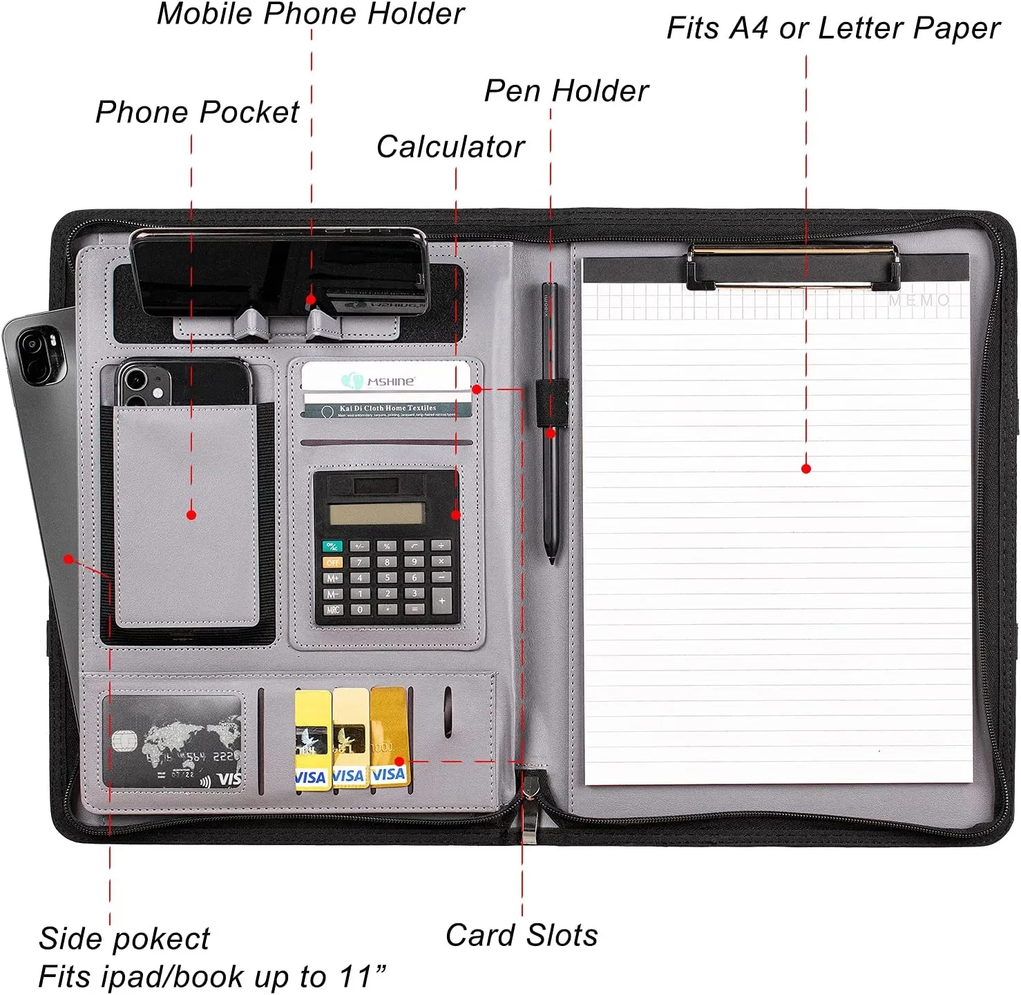 Zippered Portfolio Organizer with Calculator 5