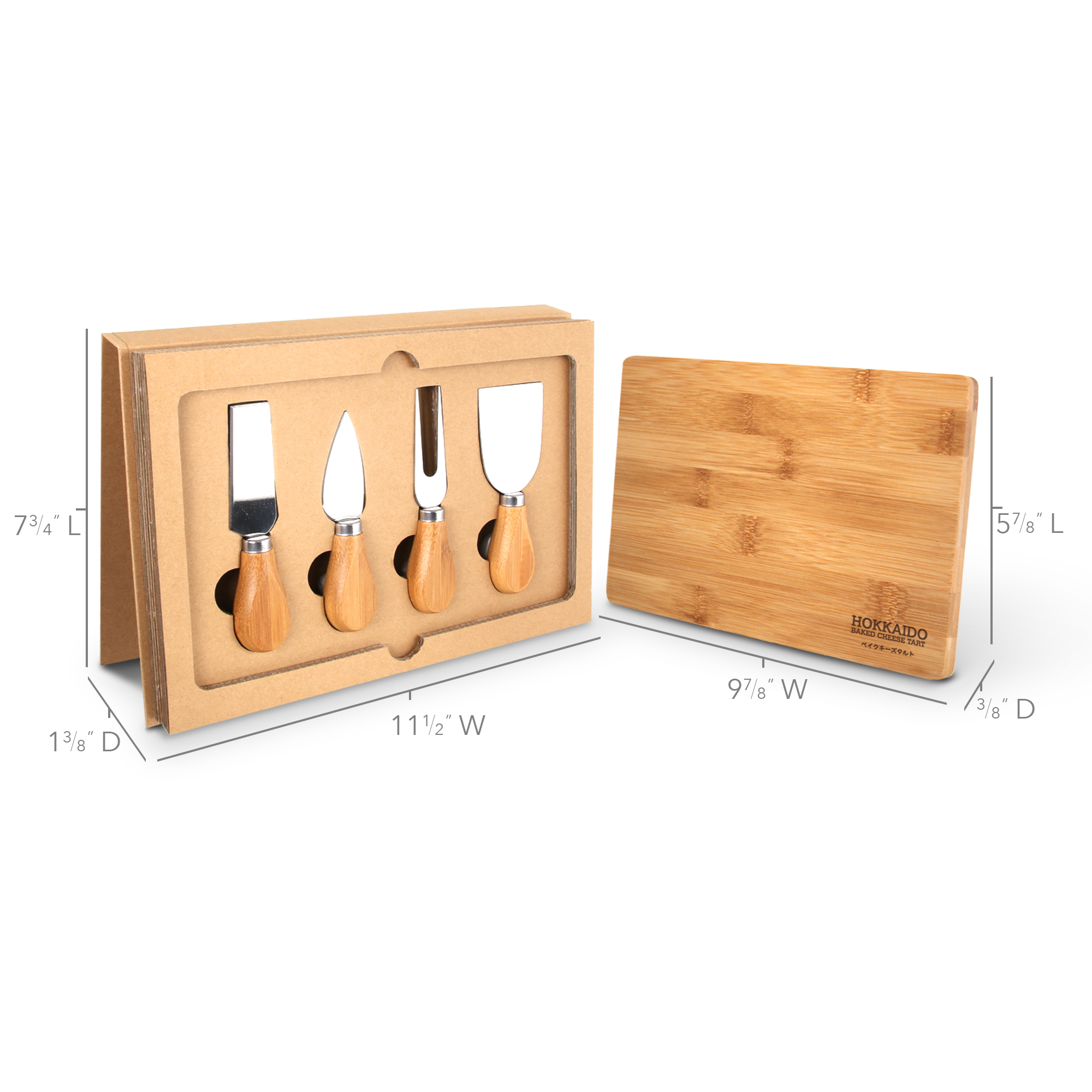 5-Piece Cheese Knife Set & Bamboo Cutting Board W/ Gift Box