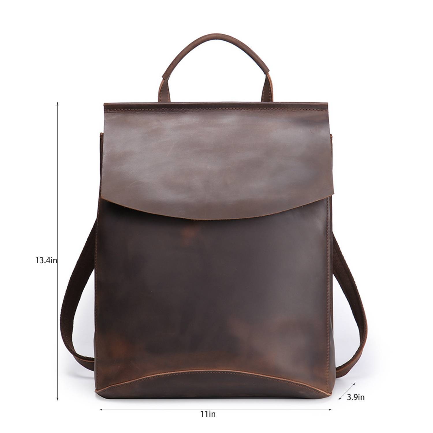 Vintage Genuine Leather Zipper Backpack w/ Pocket 4