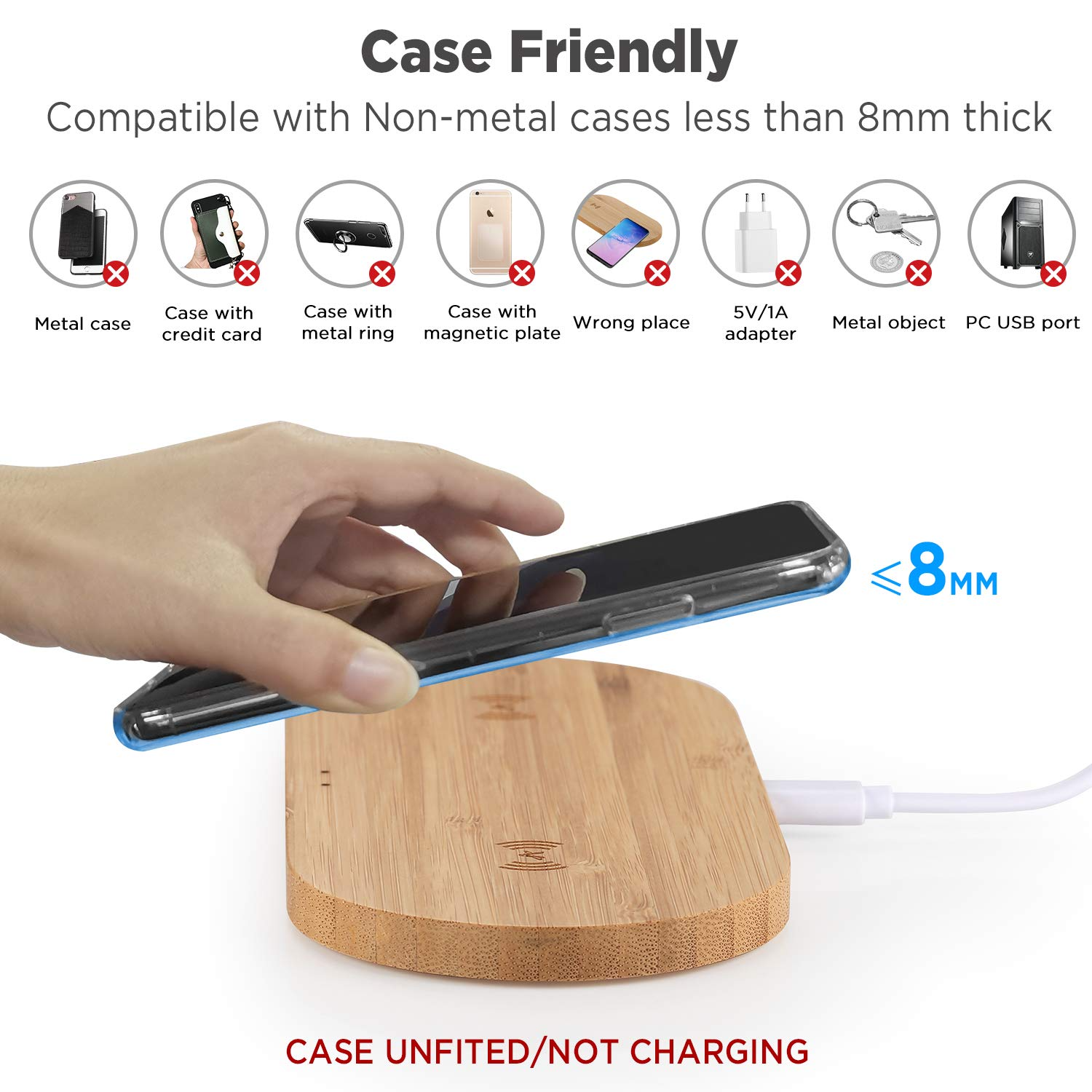 Bamboo Wireless Charger Double 10W Charging Pad Compatible 7