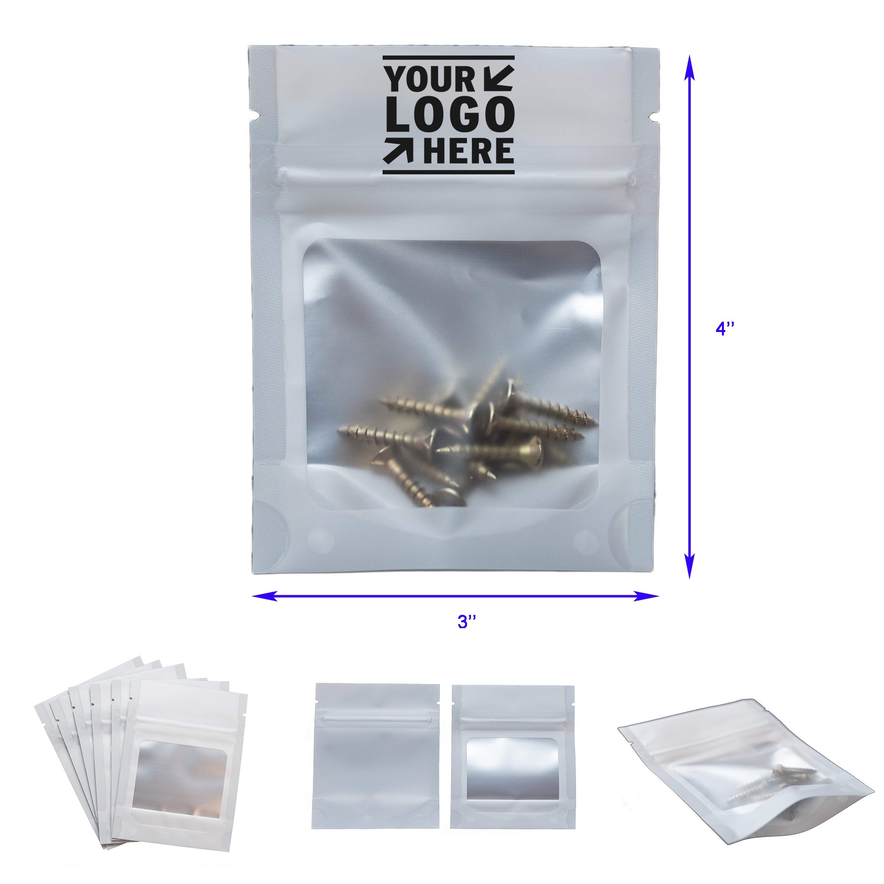 3 x 4 inches Mylar Resealable Foil Pouch Bags with clear Window