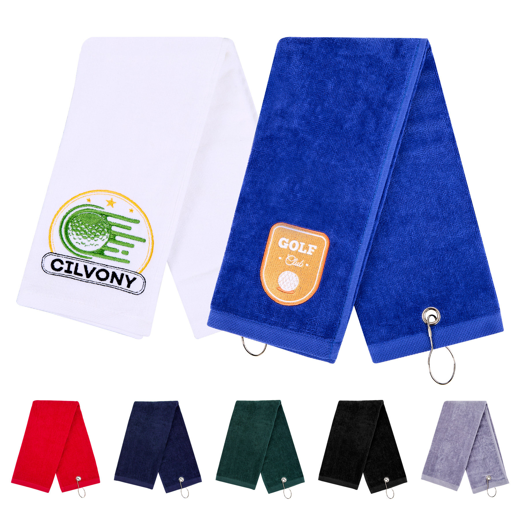 400GSM Cotton Golf Towel With Carabiner 1