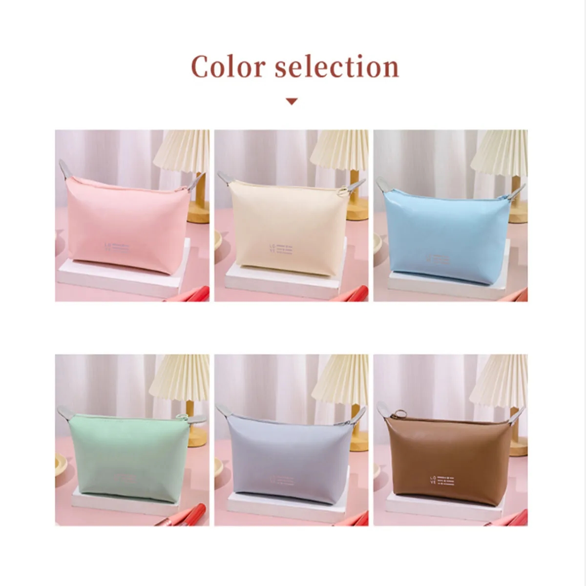 Waterproof Zipper Leatherette Pencil Case Cosmetic Pouch 5