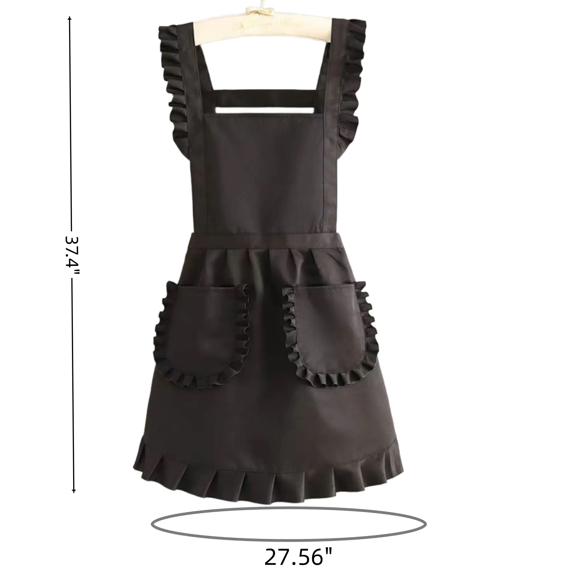 Anti Stain Kitchen Pinafore Frilly Apron With 2 Pocket 4