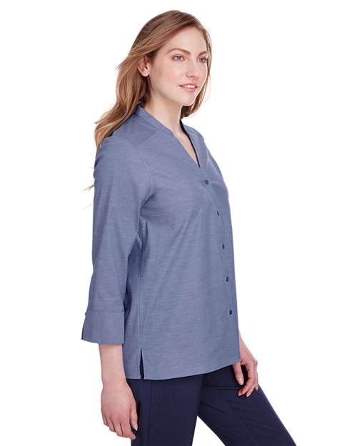 Women's Crown Collection® Stretch Pinpoint Chambra Three-Quarter Sleeve Shirt - DG562W 24
