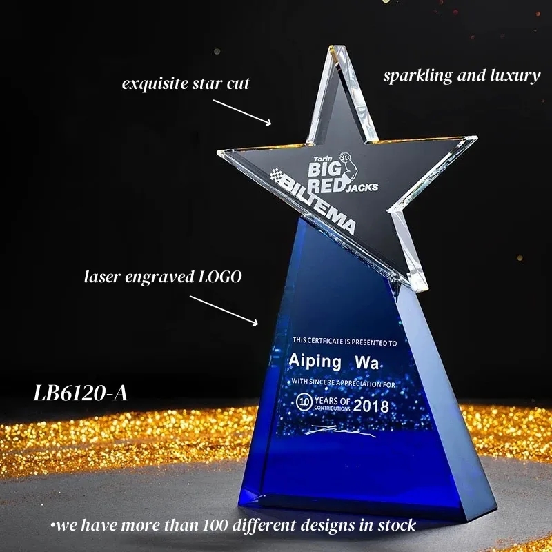 Engraved Star Crystal Trophy Award Custom 4