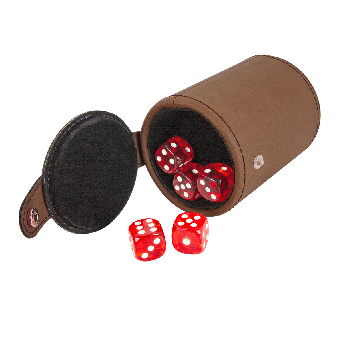 Dark Brown Leatherette Dice Cup w/ 5 Dice 2