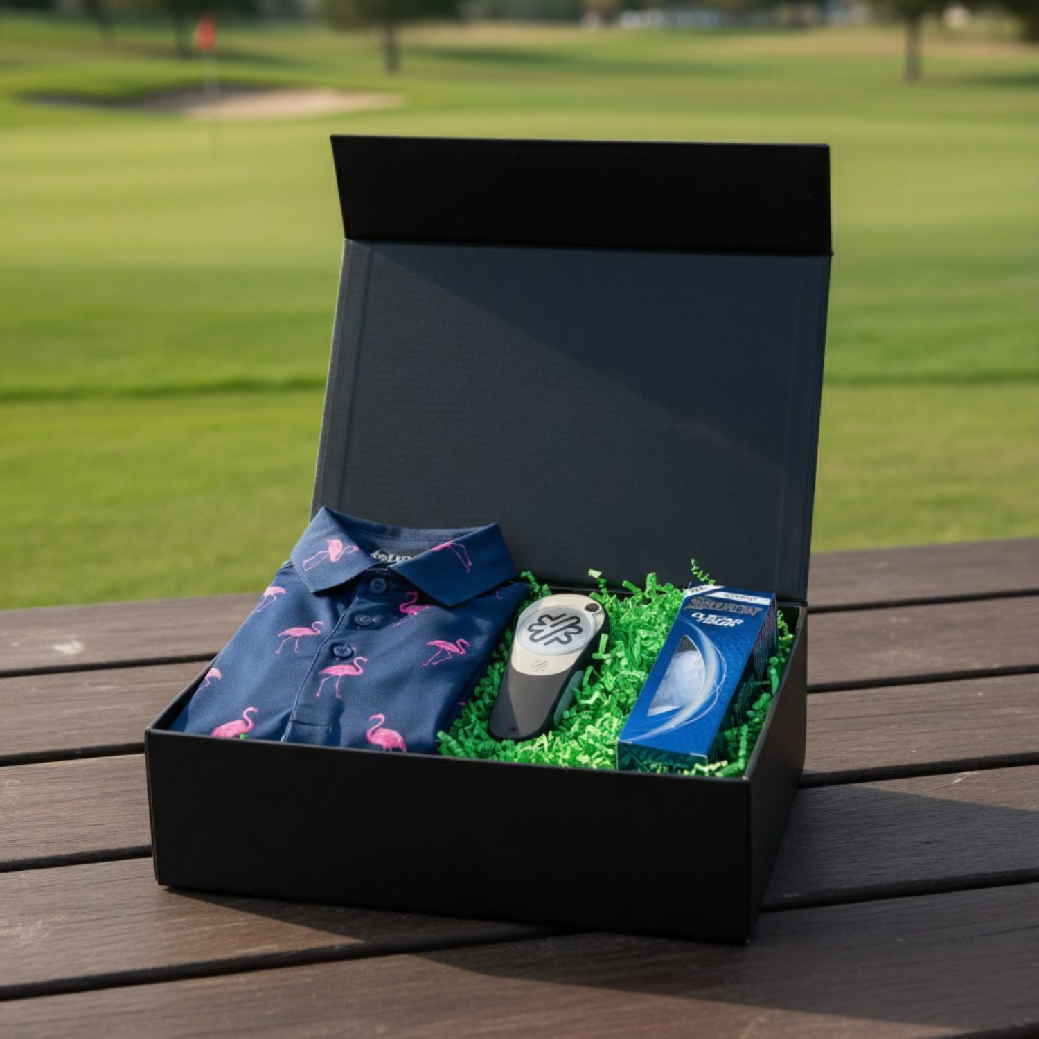 YATTA Golf® Flamingo Men's Polo Shirt, Srixon® Golf Balls & Pitchfix® Icon Divot Tool Gift Set 1