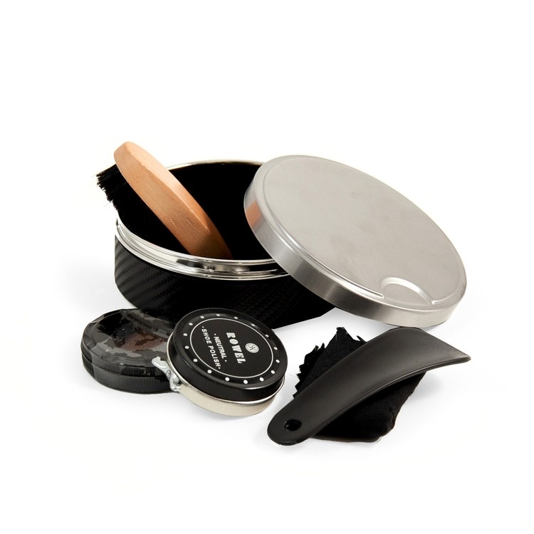 5 in 1 Shoe Shine Kit, Stainless & Black Genuine Leather Case 2