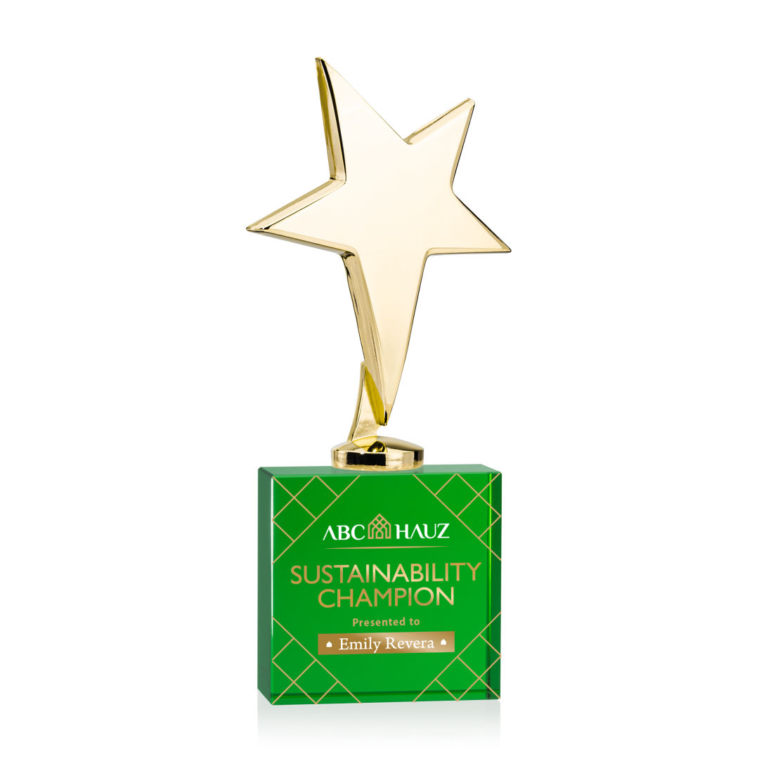 Tuscany Gold Star VividPrint™ Award on Woodlawn Base - Green