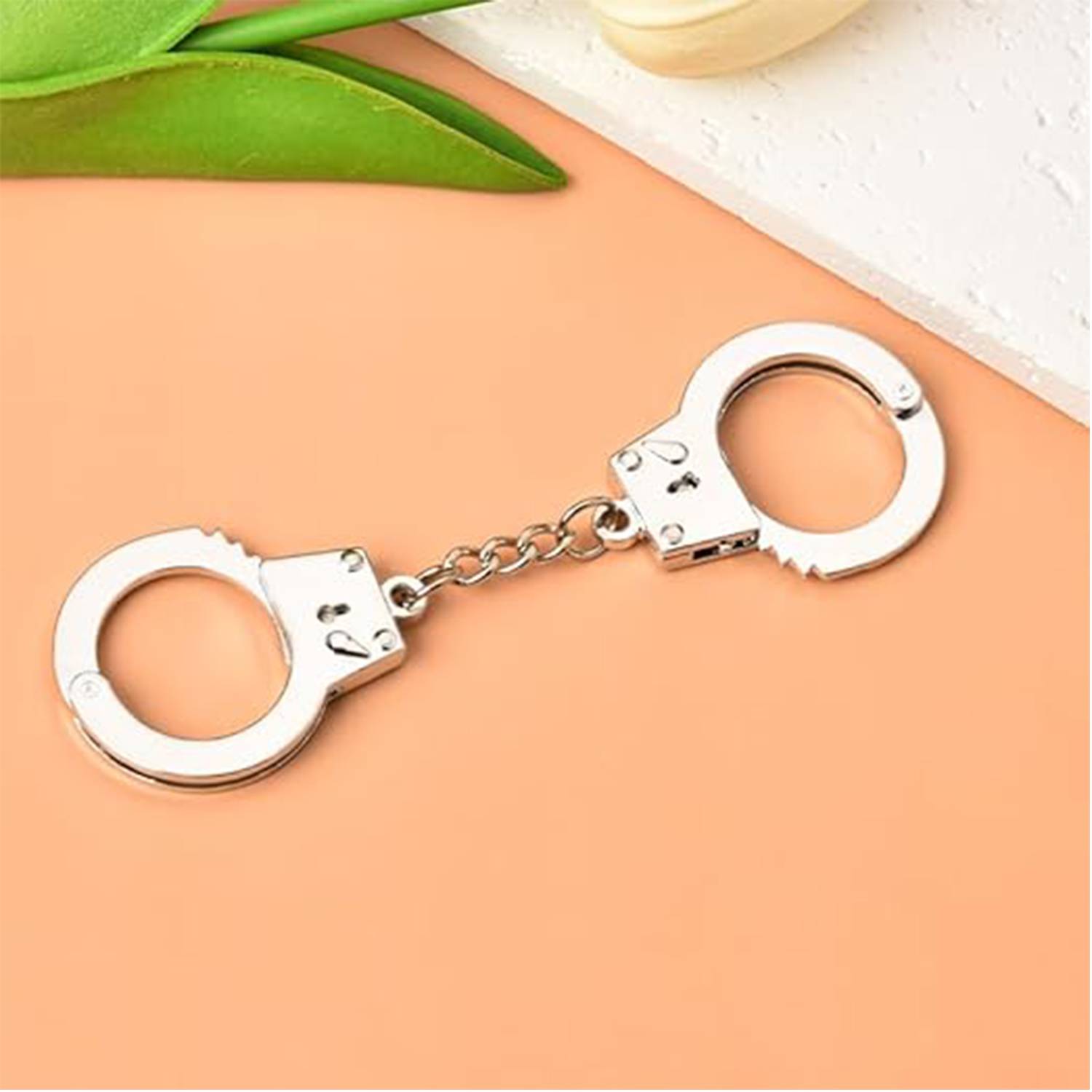2 Pcs Mini Handcuffs Metal Keychain 3