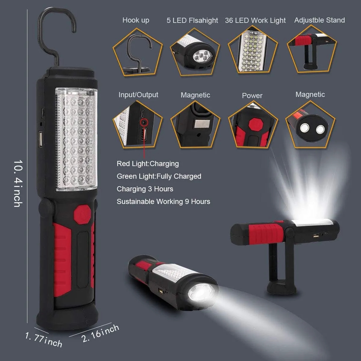 Rechargeable Magnetic Work Light with Hanging 7