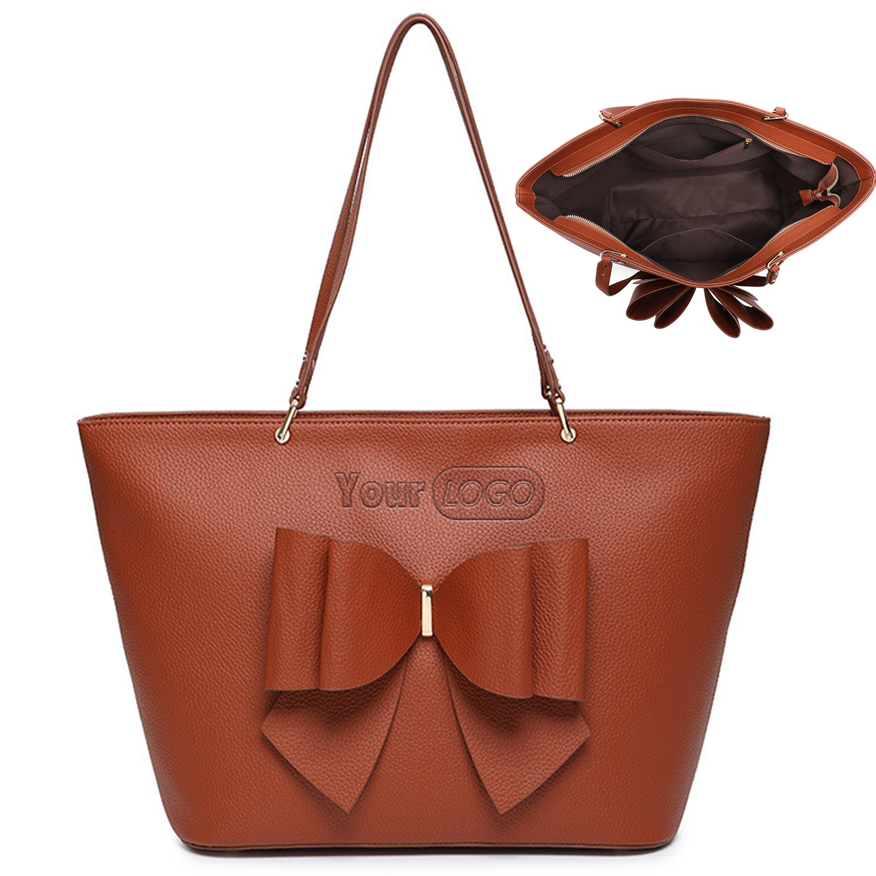 PU Large capacity bow tote bag, custom tote bag with logo imprint 2