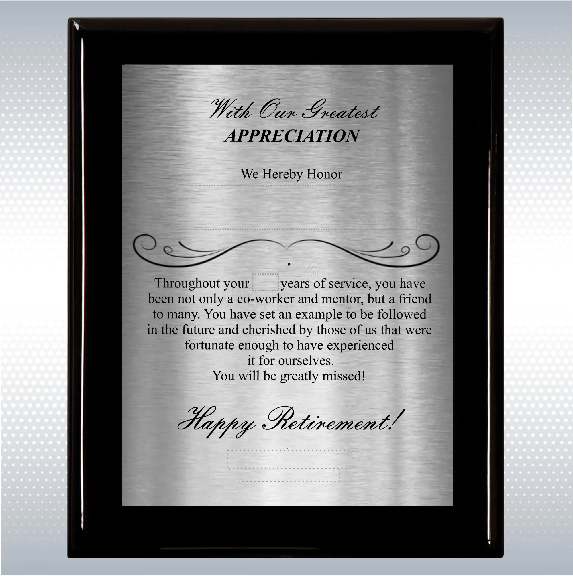 Black Piano Finish Wood Plaque Retirement Gift Award 17
