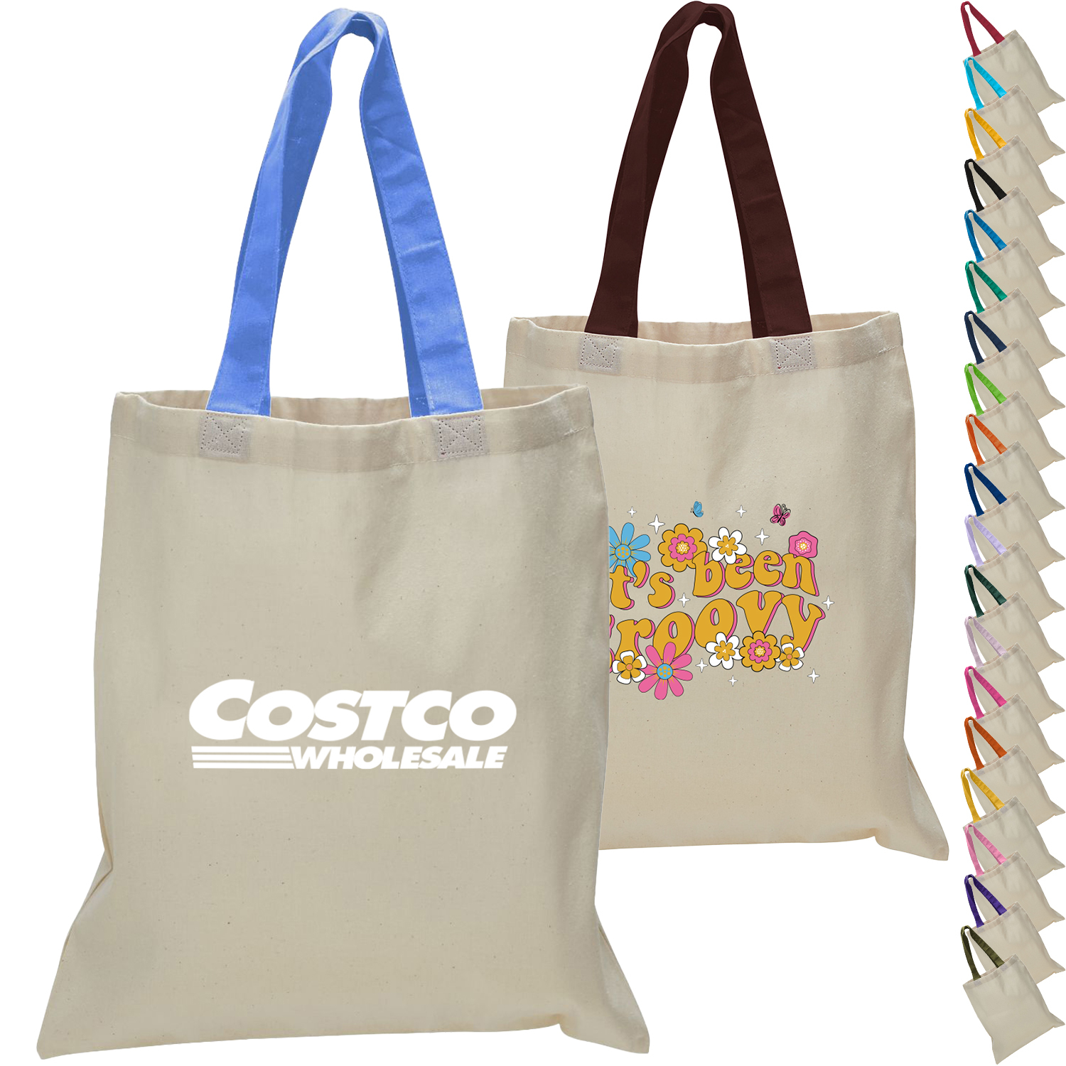6 oz Lightweight Cotton Canvas Tote Bag W/ 20" Handles USA Decorated (15" x 16") 1